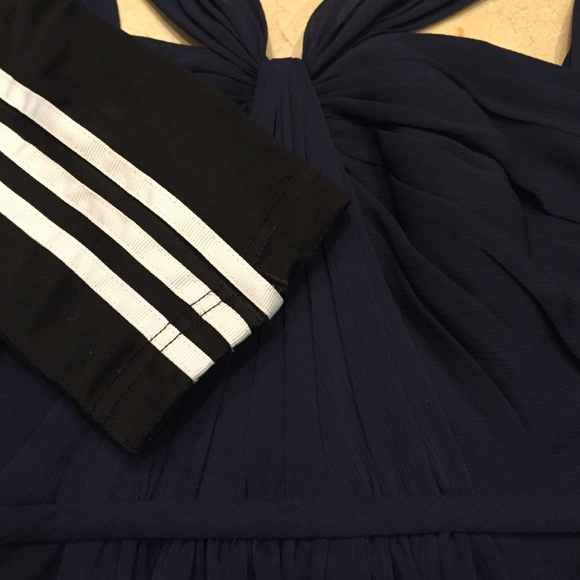 Y-Neck Ruched Bodice Crinkle Chiffon Dress, Marine - Picture 4 of 5